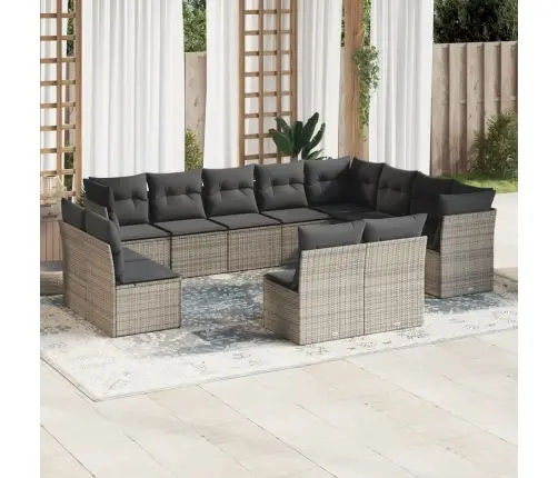 12-Daļīgs Dārza Atpūtas Mēbeļu Komplekts, Matrači, Pelēks Pe Vidaxl