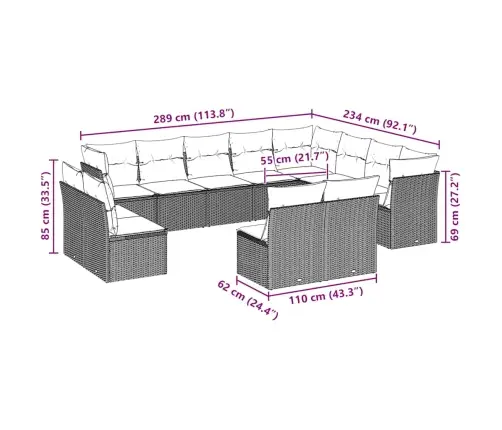 12-Daļīgs Dārza Dīvāna Komplekts Ar Matračiem, Pelēka Pe Pinums Vidaxl