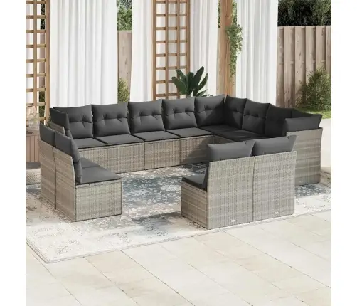 12-Daļīgs Dārza Dīvāna Komplekts Ar Matračiem, Pelēka Pe Pinums Vidaxl