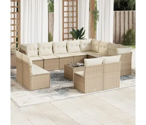 13-Daļīgs Dārza Dīvāna Komplekts, Matrači, Bēša Pe Rotangpalma Vidaxl