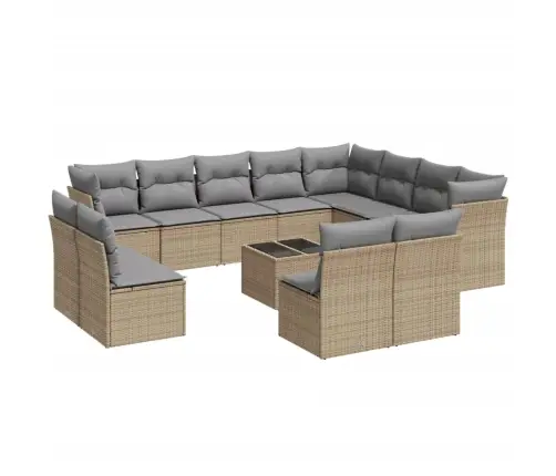 13-Daļīgs Dārza Dīvāna Komplekts, Matrači, Bēša Pe Rotangpalma Vidaxl