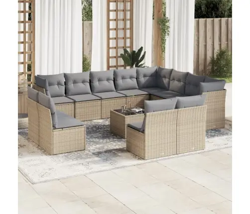 13-Daļīgs Dārza Dīvāna Komplekts, Matrači, Bēša Pe Rotangpalma Vidaxl