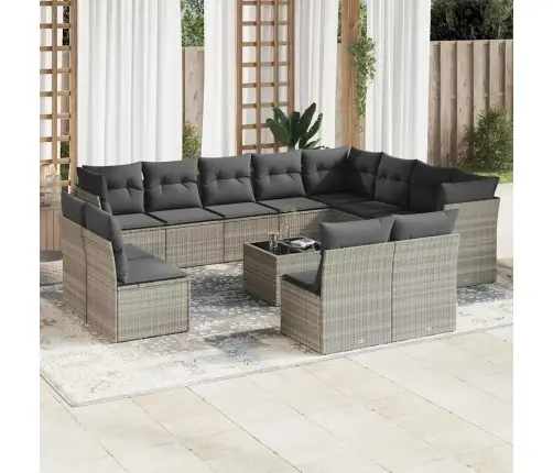 Sodo Komplektas Su Pagalvėlėmis, 13 Dalių, Pilkas, Poliratanas