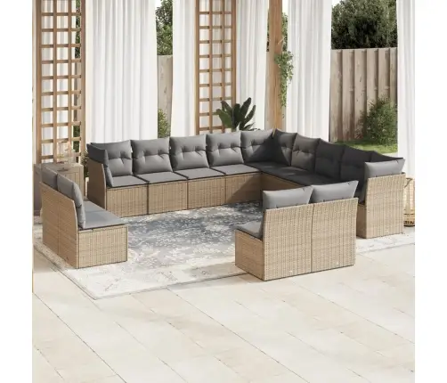 Sofos Komplektas Su Pagalvėlėmis, 13 Dalių, Smėlio, Poliratanas