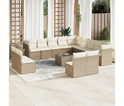 14-Daļīgs Dārza Dīvāna Komplekts, Matrači, Bēša Pe Rotangpalma Vidaxl