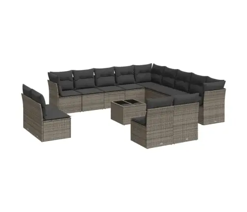 14-Daļīgs Dārza Dīvānu Komplekts, Matrači,Pelēka Pe Rotangpalma Vidaxl