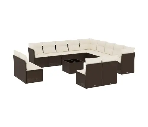 14 Daļīgs Dārza Dīvānu Komplekts Ar Spilveniem Brūnā Vidaxl