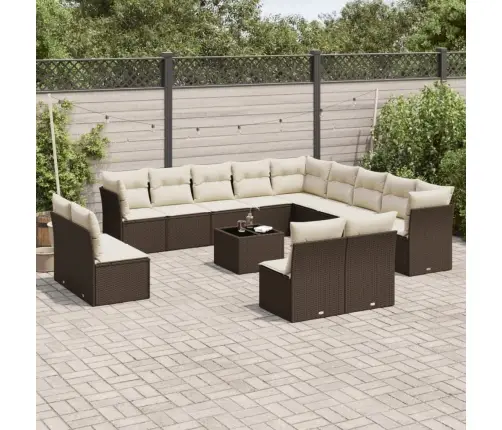 14 Daļīgs Dārza Dīvānu Komplekts Ar Spilveniem Brūnā Vidaxl