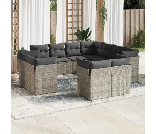 Sodo Komplektas Su Pagalvėlėmis, 11 Dalių, Pilkas, Poliratanas