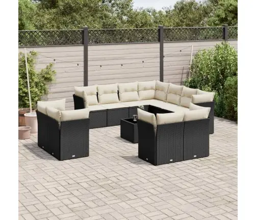 12-Daļīgs Dārza Dīvānu Komplekts, Matrači, Melna Pe Rotangpalma Vidaxl