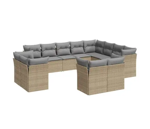 12-Daļīgs Dārza Dīvāna Komplekts, Matrači, Bēša Pe Rotangpalma Vidaxl