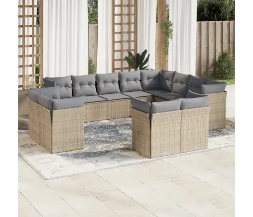 12-Daļīgs Dārza Dīvāna Komplekts, Matrači, Bēša Pe Rotangpalma Vidaxl