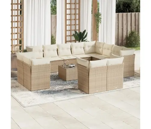 Sofos Komplektas Su Pagalvėlėmis, 13 Dalių, Smėlio, Poliratanas