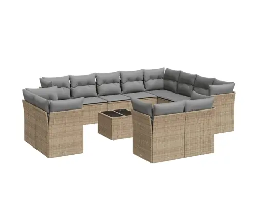 13-Daļīgs Dārza Dīvāna Komplekts, Matrači, Bēša Pe Rotangpalma Vidaxl