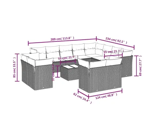 13-Daļīgs Dārza Dīvāna Komplekts, Matrači, Bēša Pe Rotangpalma Vidaxl
