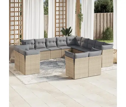 Sofos Komplektas Su Pagalvėlėmis, 13 Dalių, Smėlio, Poliratanas