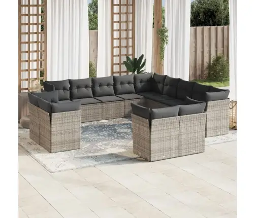 13-Daļīgs Dārza Dīvānu Komplekts Ar Matračiem, Pelēks Pe Vidaxl