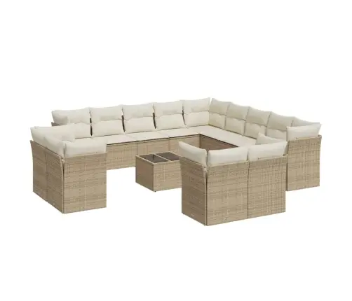 14-Daļīgs Dārza Dīvāna Komplekts, Matrači, Bēša Pe Rotangpalma Vidaxl