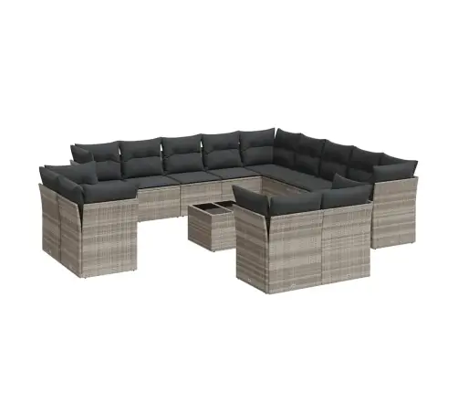 14-Daļīgs Dārza Dīvānu Komplekts, Matrači, Gaiši Pelēka Pe Vidaxl