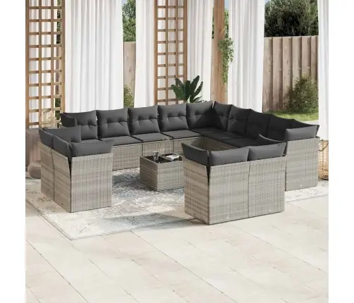 14-Daļīgs Dārza Dīvānu Komplekts, Matrači, Gaiši Pelēka Pe Vidaxl