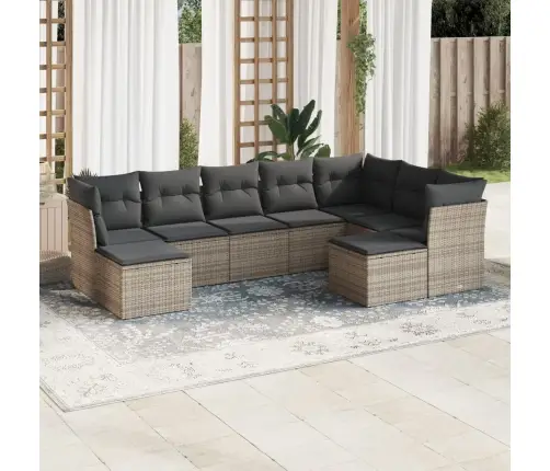 Sofos Komplektas Su Pagalvėlėmis, 9 Dalių, Pilkas, Poliratanas