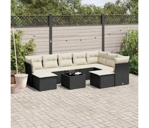 10-Daļīgs Dārza Dīvāna Komplekts, Matrači, Melna Pe Rotangpalma Vidaxl