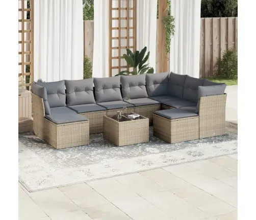 10-Daļīgs Dārza Dīvāna Komplekts, Matrači, Bēša Pe Rotangpalma Vidaxl