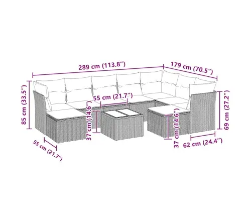 10-Daļīgs Dārza Dīvāna Komplekts Ar Matračiem, Pelēka Pe Pinums Vidaxl