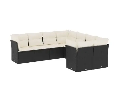 Sofos Komplektas Su Pagalvėlėmis, 8 Dalių, Juodas, Poliratanas