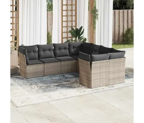 8-Daļīgs Dārza Dīvāna Komplekts Ar Matračiem, Pelēks Pe Pinums Vidaxl