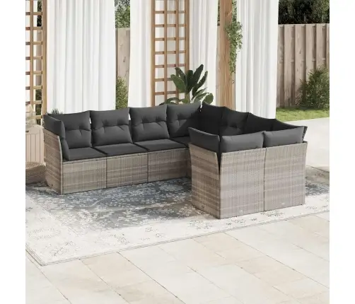 8-Daļīgs Dārza Dīvāna Komplekts,Matrači, Gaiši Pelēka Pe Pinums Vidaxl