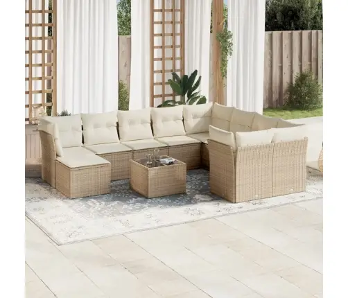 11-Daļīgs Dārza Dīvāna Komplekts, Matrači, Bēša Pe Rotangpalma Vidaxl