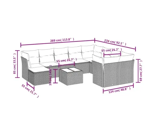 11-Daļīgs Dārza Dīvāna Komplekts Ar Matračiem, Pelēks Pe Pinums Vidaxl