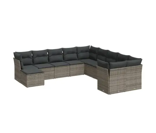 11-Daļīgs Dārza Dīvāna Komplekts Ar Matračiem, Pelēks Pe Pinums Vidaxl