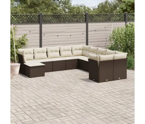 11-Daļīgs Dārza Dīvāna Komplekts, Matrači, Brūna Pe Rotangpalma Vidaxl