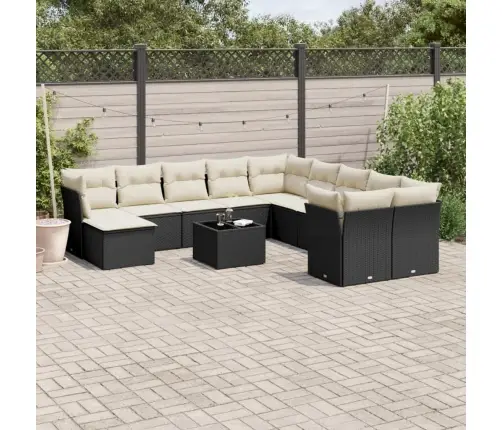 12-Daļīgs Dārza Dīvānu Komplekts, Matrači, Melna Pe Rotangpalma Vidaxl