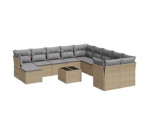 12-Daļīgs Dārza Dīvāna Komplekts, Matrači, Bēša Pe Rotangpalma Vidaxl