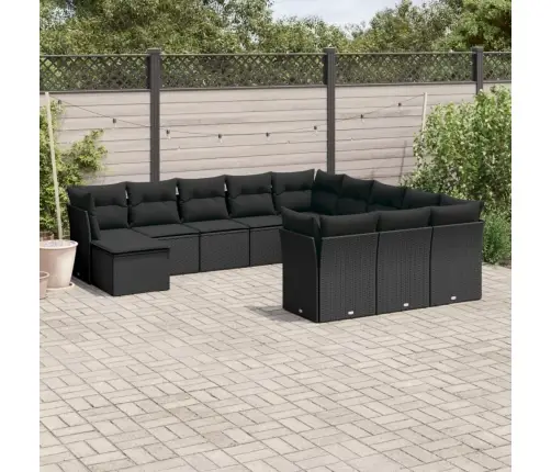 12-Daļīgs Dārza Dīvānu Komplekts, Matrači, Melna Pe Rotangpalma Vidaxl