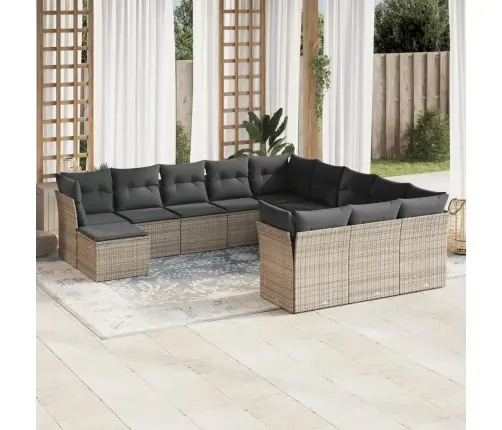 Sodo Komplektas Su Pagalvėlėmis, 12 Dalių, Pilkas, Poliratanas