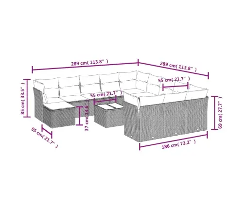 13-Daļīgs Dārza Dīvāna Komplekts Ar Matračiem, Pe Rotangpalma Vidaxl