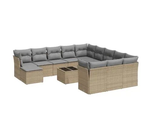 Sofos Komplektas Su Pagalvėlėmis, 13 Dalių, Smėlio, Poliratanas