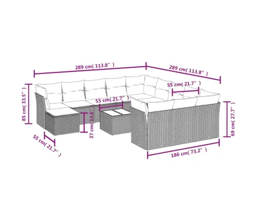 Sofos Komplektas Su Pagalvėlėmis, 13 Dalių, Smėlio, Poliratanas