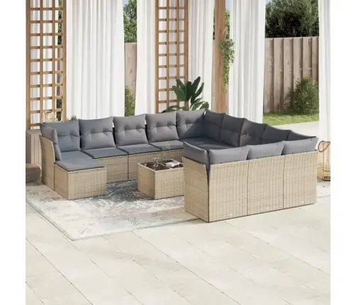 Sofos Komplektas Su Pagalvėlėmis, 13 Dalių, Smėlio, Poliratanas