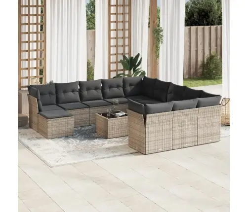 13-Daļīgs Dārza Dīvānu Komplekts Ar Matračiem, Pelēks Pe Vidaxl