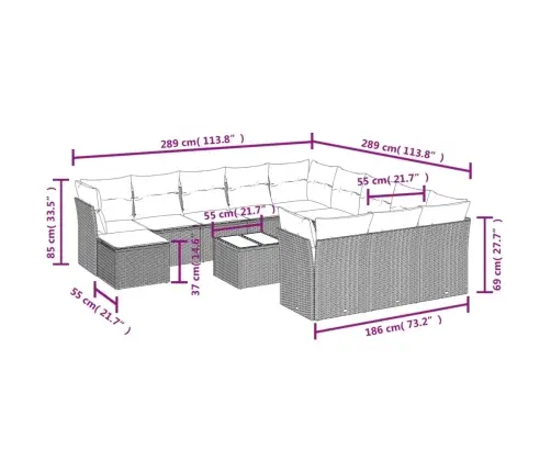 13-Daļīgs Dārza Dīvāna Komplekts Ar Matračiem, Pelēka Pe Pinums Vidaxl
