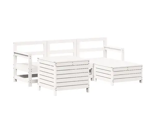 Sodo Sofos Komplektas, 5 Dalių, Baltas, Pušies Medienos Masyvas