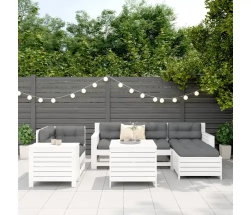 7-Daļīgs Dārza Dīvānu Komplekts, Priedes Masīvkoks, Balts Vidaxl