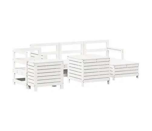 7-Daļīgs Dārza Dīvānu Komplekts, Priedes Masīvkoks, Balts Vidaxl