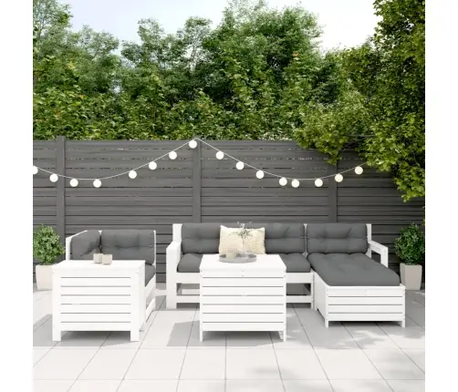 7-Daļīgs Dārza Dīvānu Komplekts, Priedes Masīvkoks, Balts Vidaxl