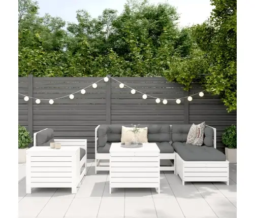 Sodo Sofos Komplektas, Baltas, 7 Dalių, Pušies Medienos Masyvas